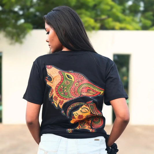 Round Neck Pattachitra Printed Cotton T-Shirt – Lunar Soul