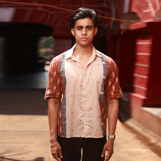 Men’s Half Sleeve Ikat Cotton Shirt – Earthy Neutrals