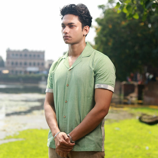 Men’s Half Sleeve Ikat Cotton Shirt -Green - Pastel Green