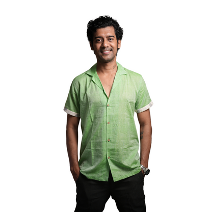 Men’s Half Sleeve Ikat Cotton Shirt -Green - Pastel Green