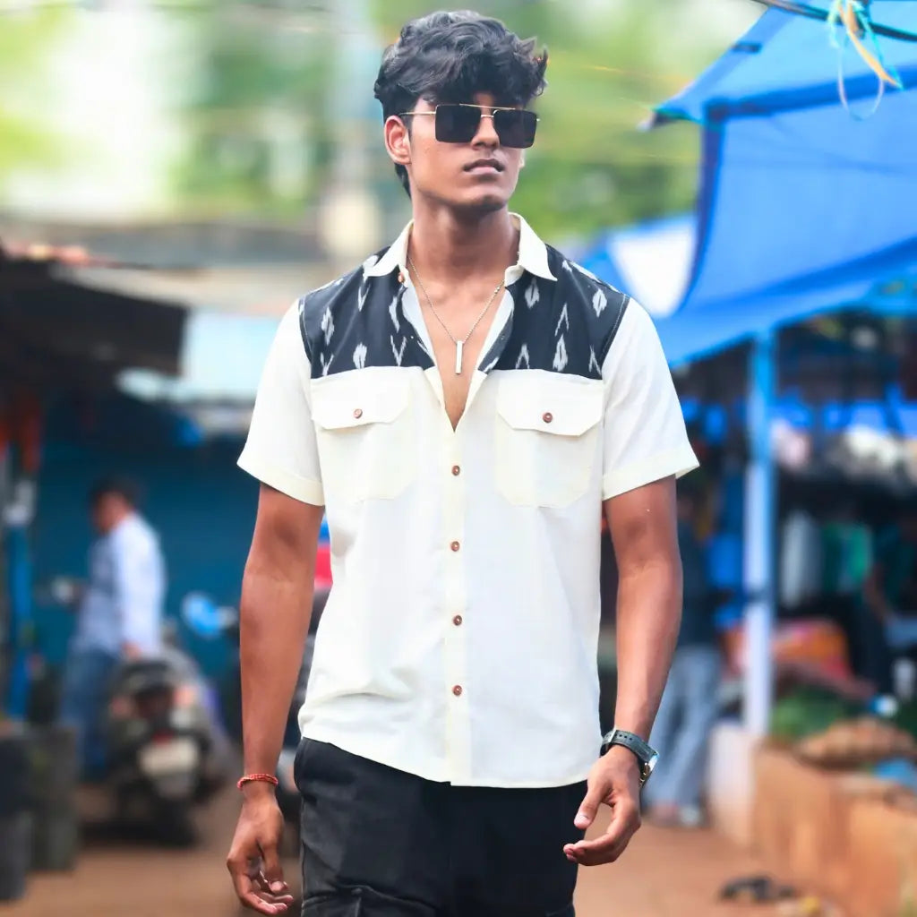 Men’s Half sleeve Ikat Organic Cotton Shirt – Dual Harmony