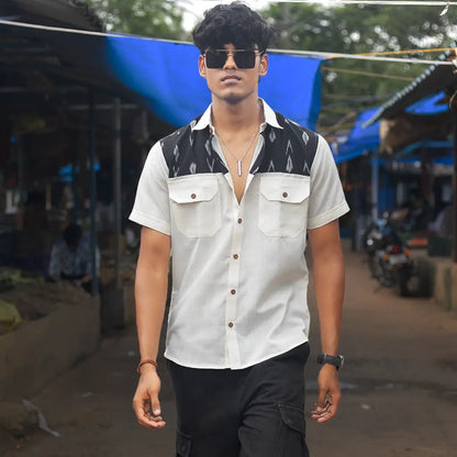 Men’s Half sleeve Ikat Organic Cotton Shirt – Dual Harmony