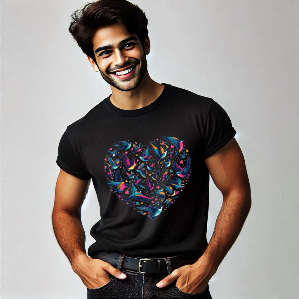 Round Neck Printed Cotton T-Shirt – Love Birds