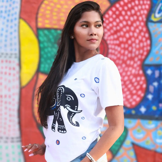 Round Neck Applique Printed Cotton T-Shirt – Madhya Ahiraj