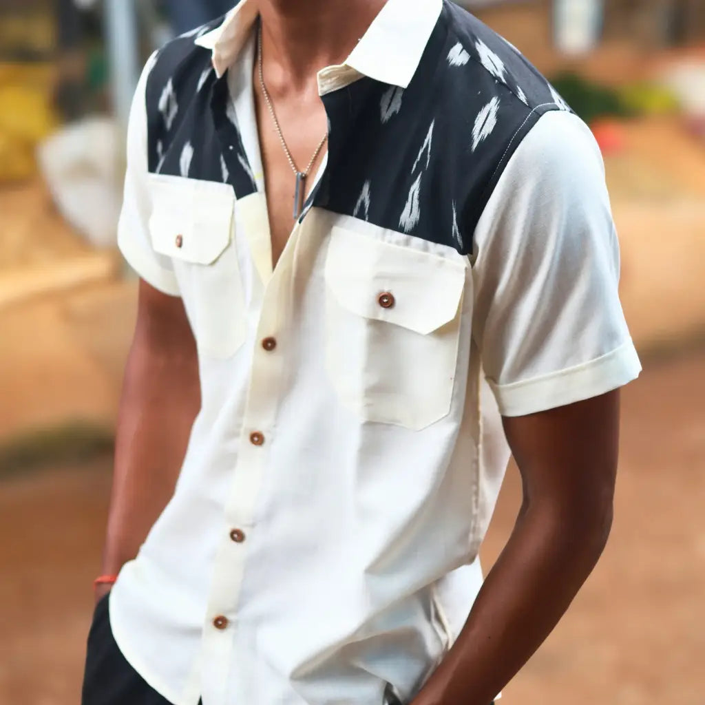 Men’s Half sleeve Ikat Organic Cotton Shirt – Dual Harmony