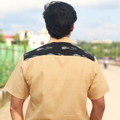Men’s Half sleeve Ikat Organic Cotton Shirt - Beige & Black