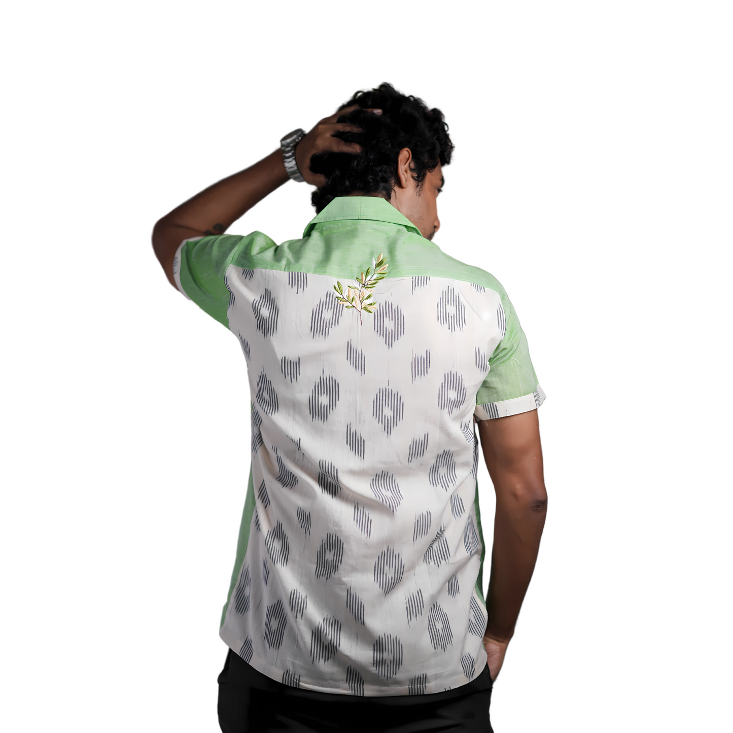 Men’s Half Sleeve Ikat Cotton Shirt -Green - Pastel Green