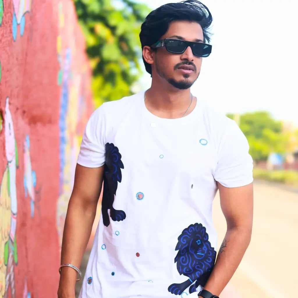 Round Neck Applique Printed Cotton T-Shirt – Twin Lions