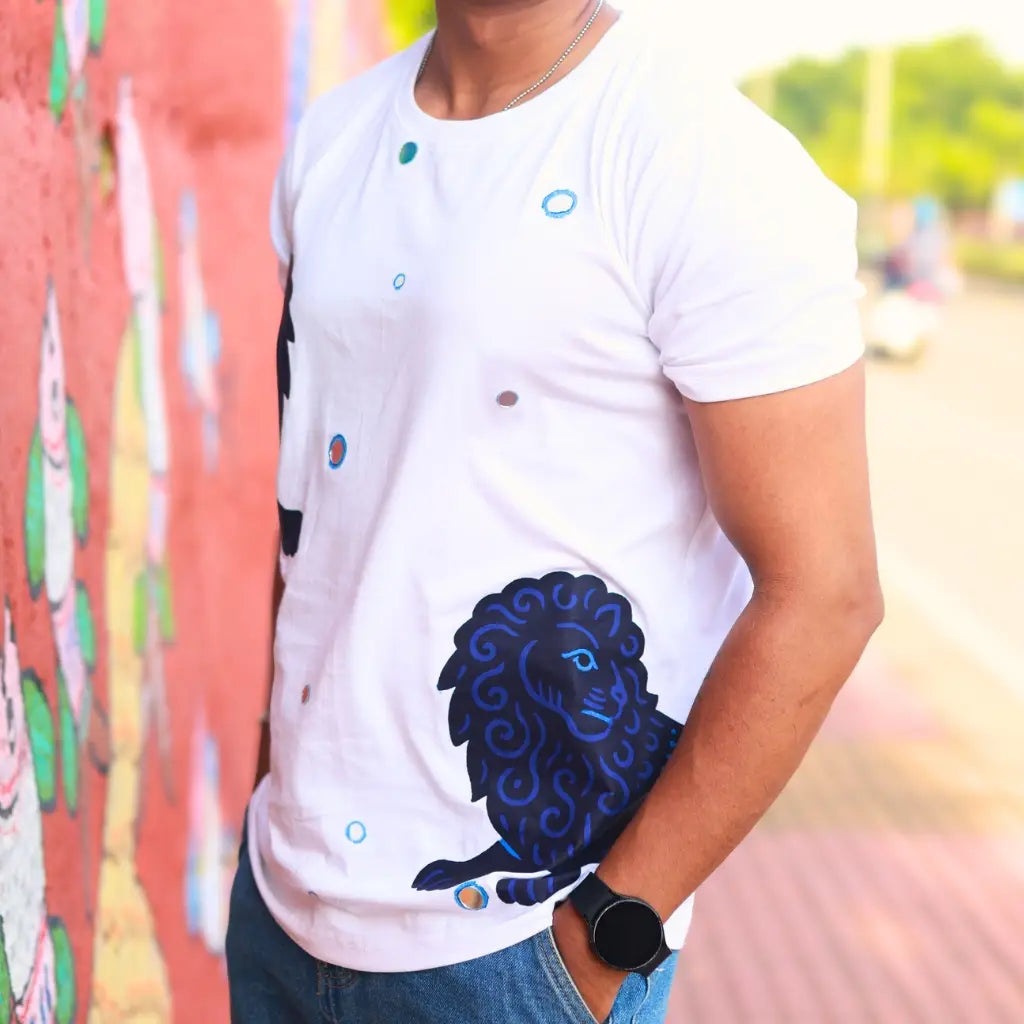 Round Neck Applique Printed Cotton T-Shirt – Twin Lions