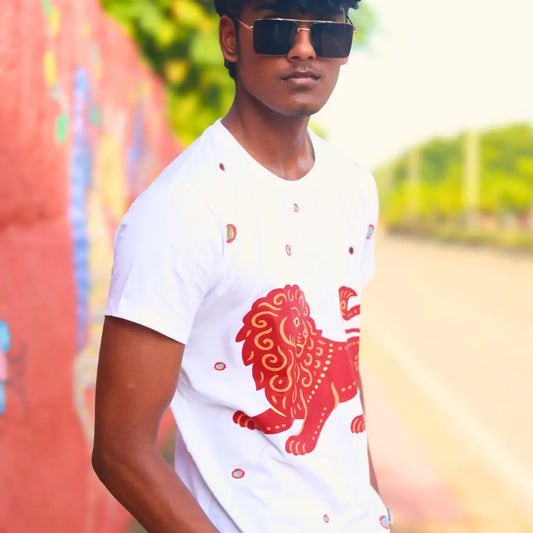 Round Neck Applique Printed Cotton T-Shirt – Crowned King -Unisex - White