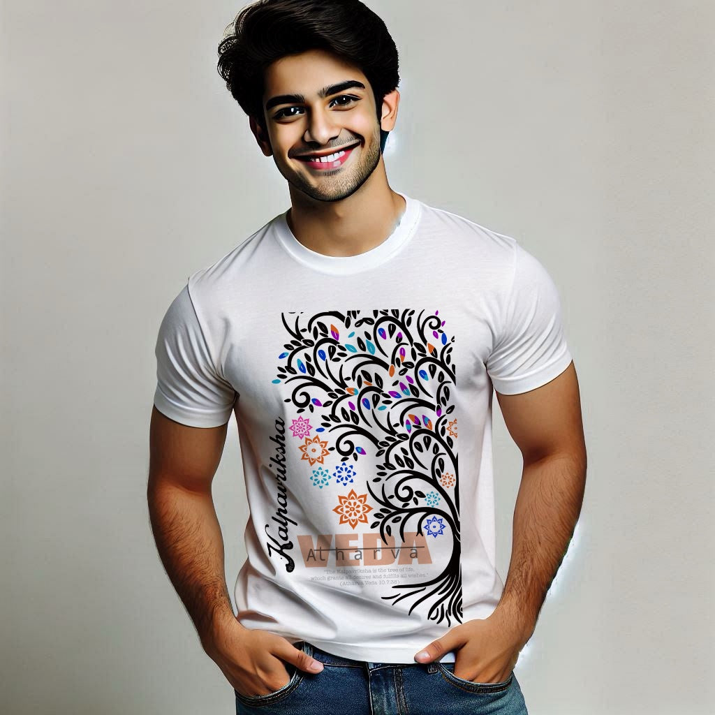 Round Neck Printed Cotton T-Shirt – Atharva Veda - Kalpavriksha