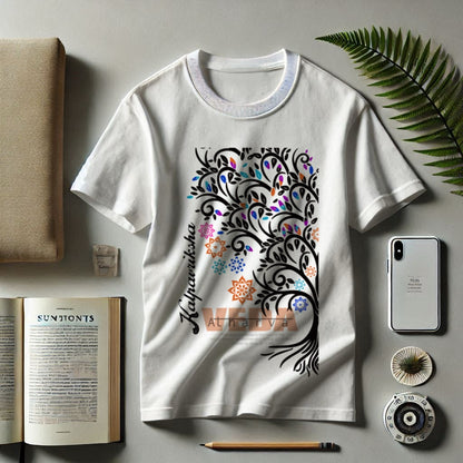 Round Neck Printed Cotton T-Shirt – Atharva Veda - Kalpavriksha