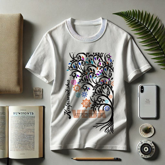 Round Neck Printed Cotton T-Shirt – Atharva Veda - Kalpavriksha