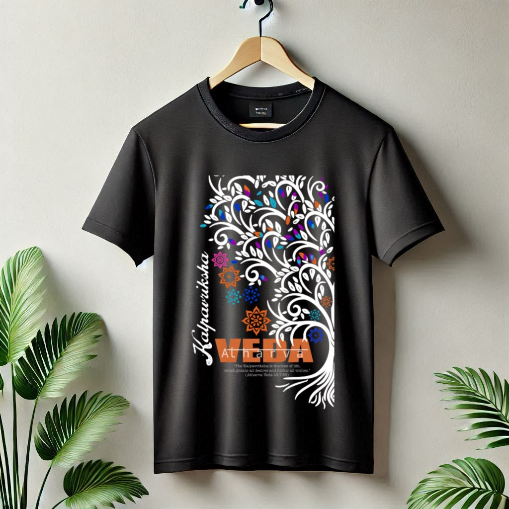 Round Neck Printed Cotton T-Shirt – Atharva Veda - Kalpavriksha