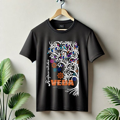 Round Neck Printed Cotton T-Shirt – Atharva Veda - Kalpavriksha