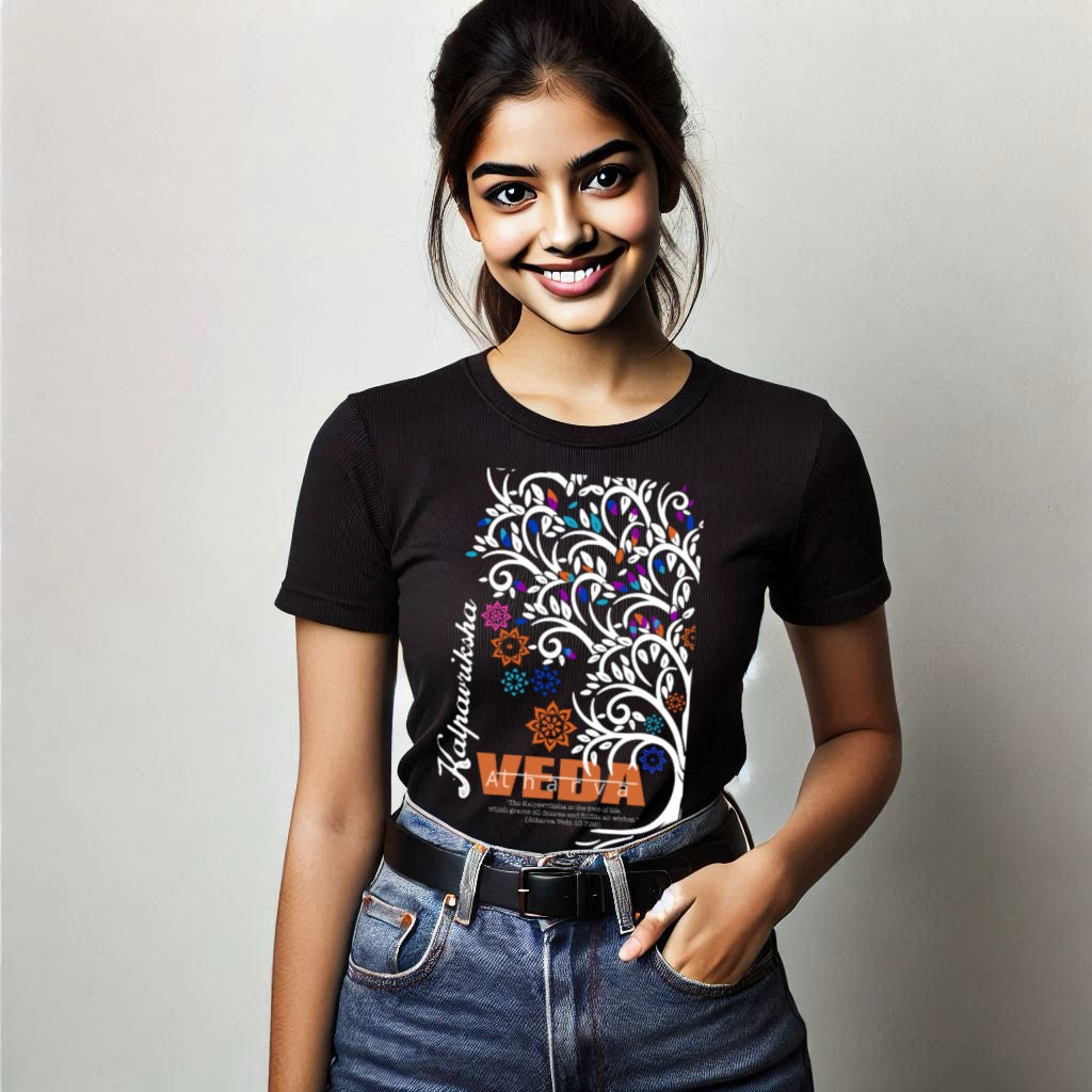 Round Neck Printed Cotton T-Shirt – Atharva Veda - Kalpavriksha
