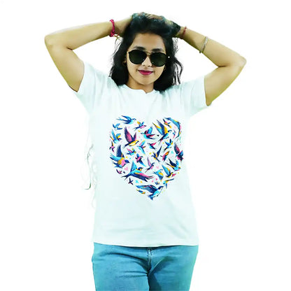 Round Neck Printed Cotton T-Shirt – Love Birds