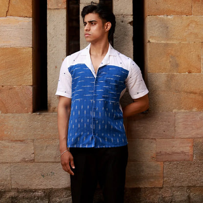 Men’s Half Sleeve Ikat Cotton Shirt – Ocean Whispers