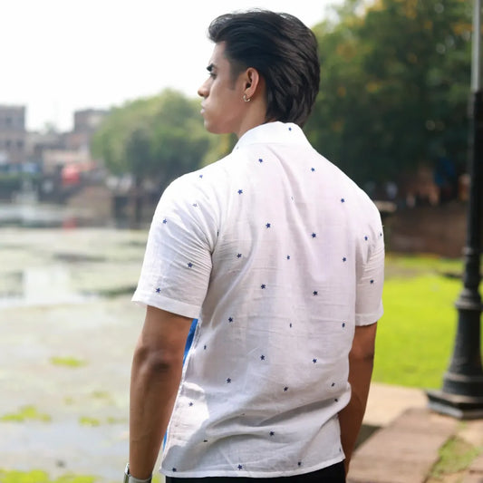 Men’s Half Sleeve Ikat Cotton Shirt – Ocean Whispers