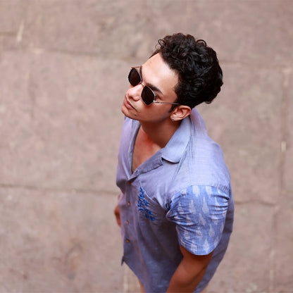 Men’s Half Sleeve Ikat Cotton Shirt – Sky Haze - Pastel Blue