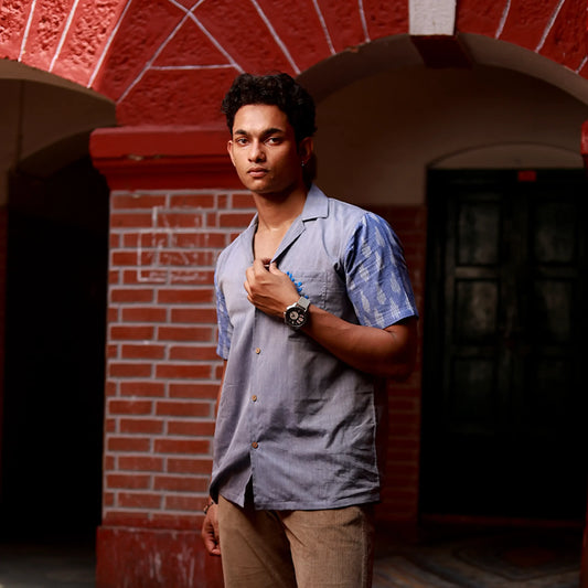 Men’s Half Sleeve Ikat Cotton Shirt – Sky Haze - Pastel Blue