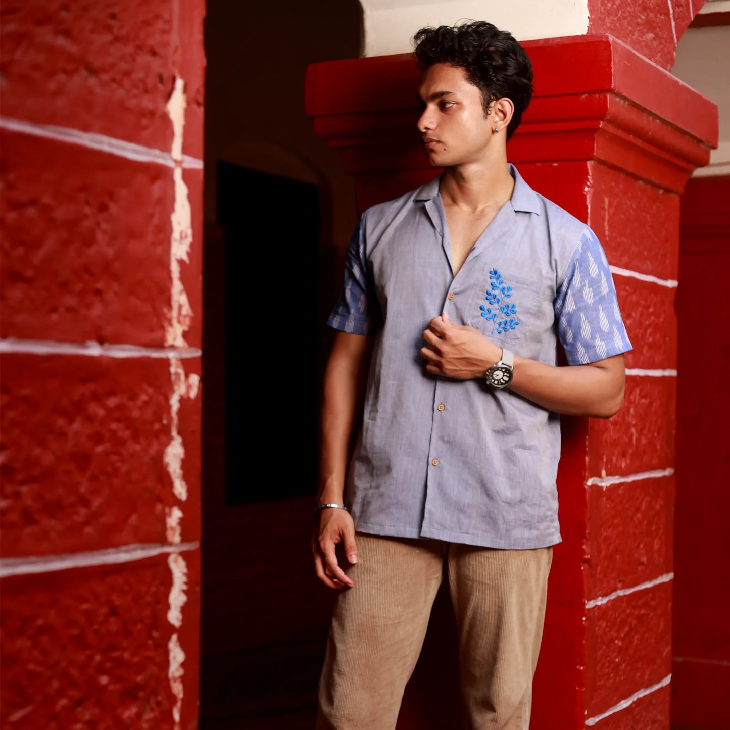 Men’s Half Sleeve Ikat Cotton Shirt – Sky Haze - Pastel Blue