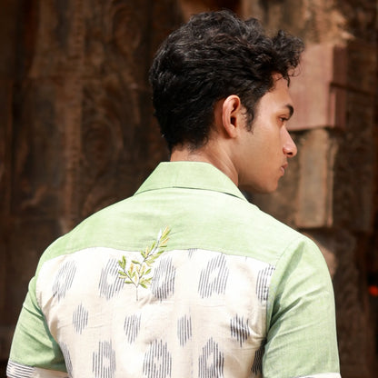 Men’s Half Sleeve Ikat Cotton Shirt -Green - Pastel Green