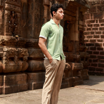 Men’s Half Sleeve Ikat Cotton Shirt -Green - Pastel Green