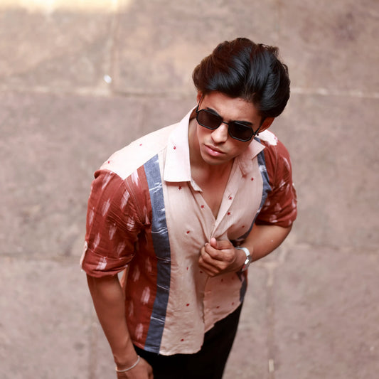Men’s Half Sleeve Ikat Cotton Shirt – Earthy Neutrals